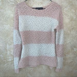 Pink and white cotton candy soft and fuzzy sweater almost famous size small
